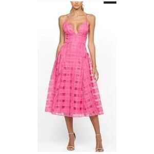 Black by Bariano Kora Midi Dress NWT V Neck Aline Barbie Pink Retail $247 Size 6